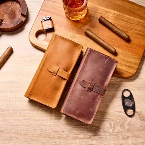 Cigar Holder w/Kapnos  5 cigars Dark Bourbon Leather